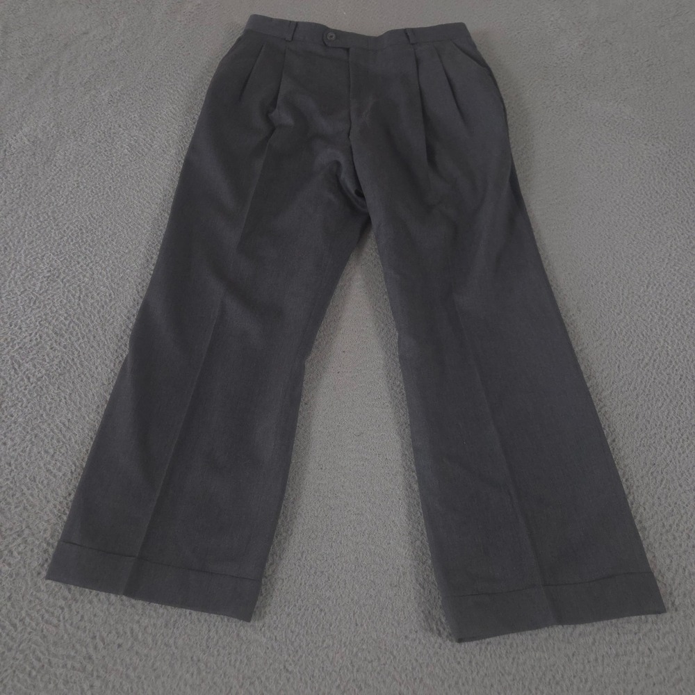 VINTAGE Hickey Freeman Pants Mens 32x31 Gray Bespoke Pleated Cuffed Straight 00s